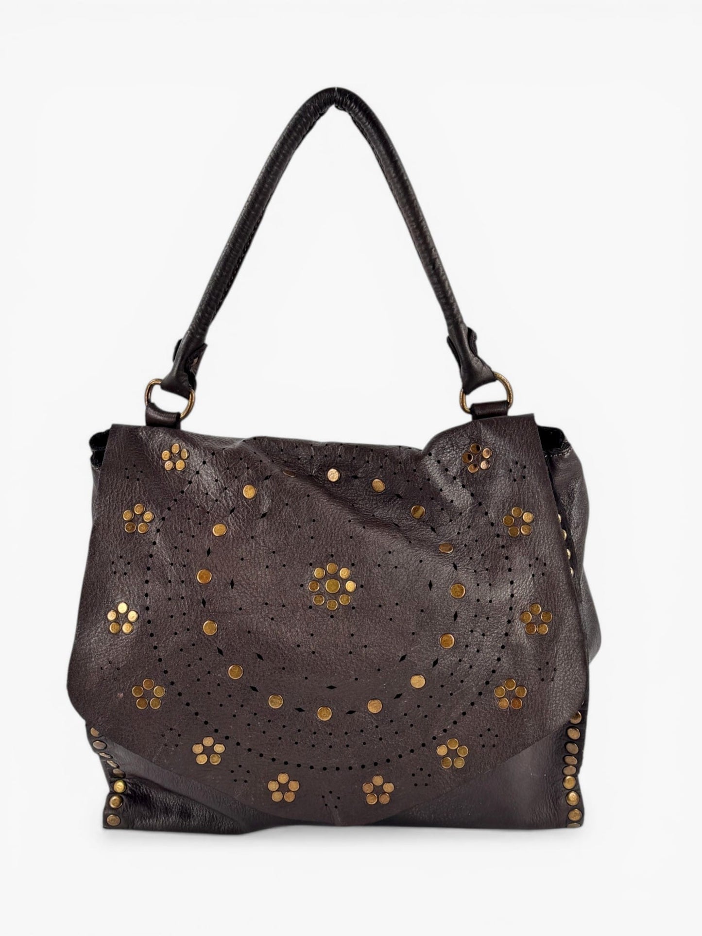 Borsa in vacchetta tinta in capo con pattina decorata, Serena - Mahzel