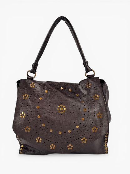 Borsa in vacchetta tinta in capo con pattina decorata, Serena - Mahzel