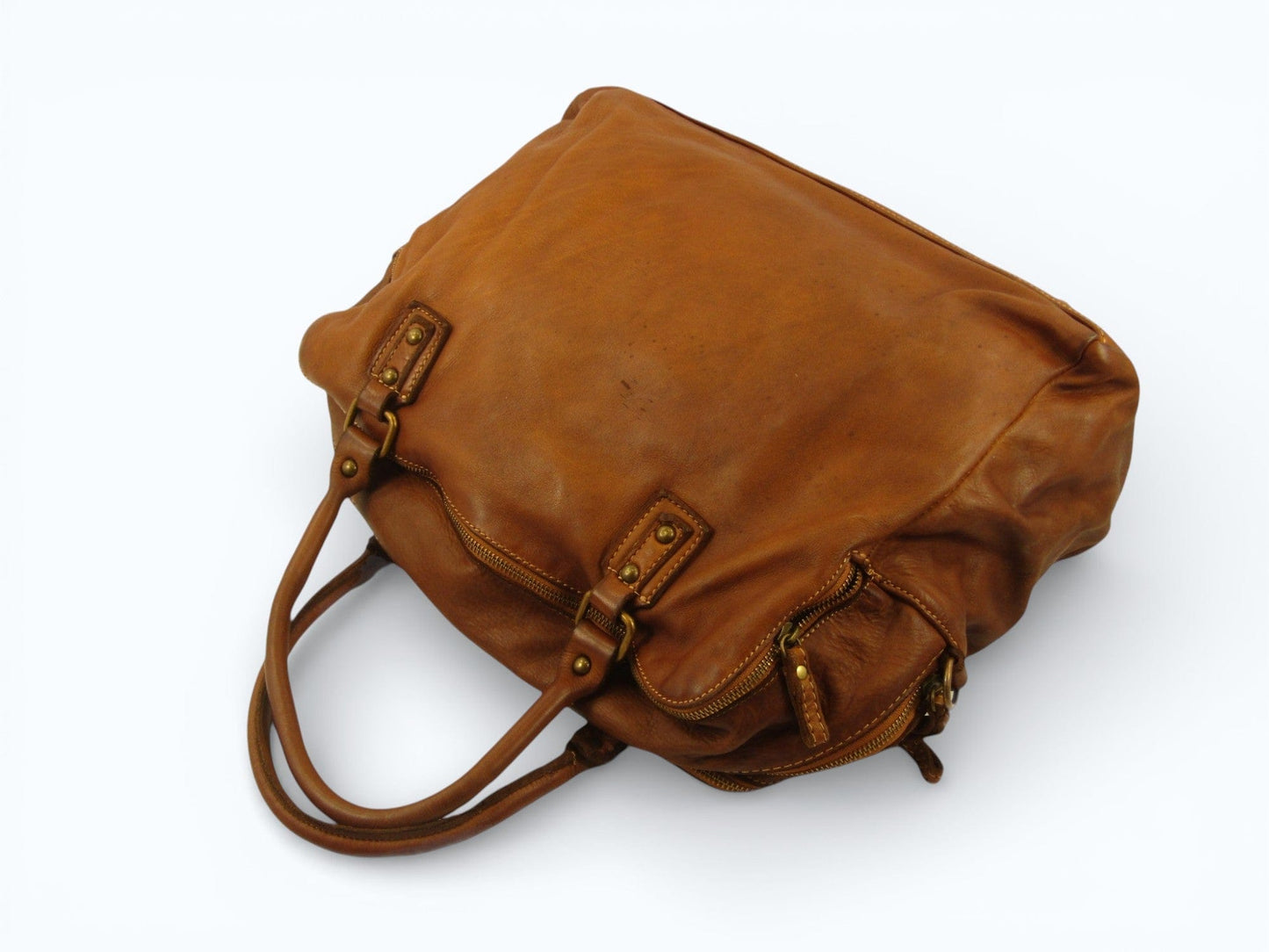 Borsa grande in pelle morbida lavata tre zip City - Mahzel