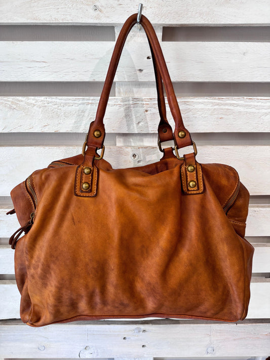 Borsa grande in pelle morbida lavata tre zip City - Mahzelź