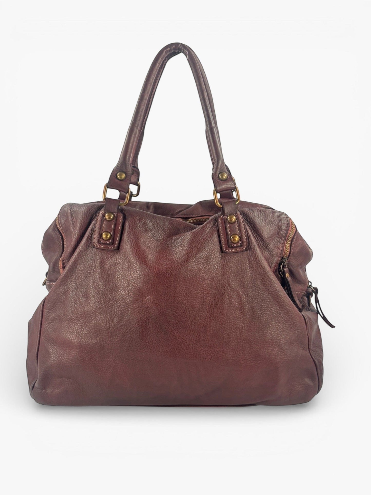 Borsa grande in pelle morbida lavata tre zip City - Mahzel