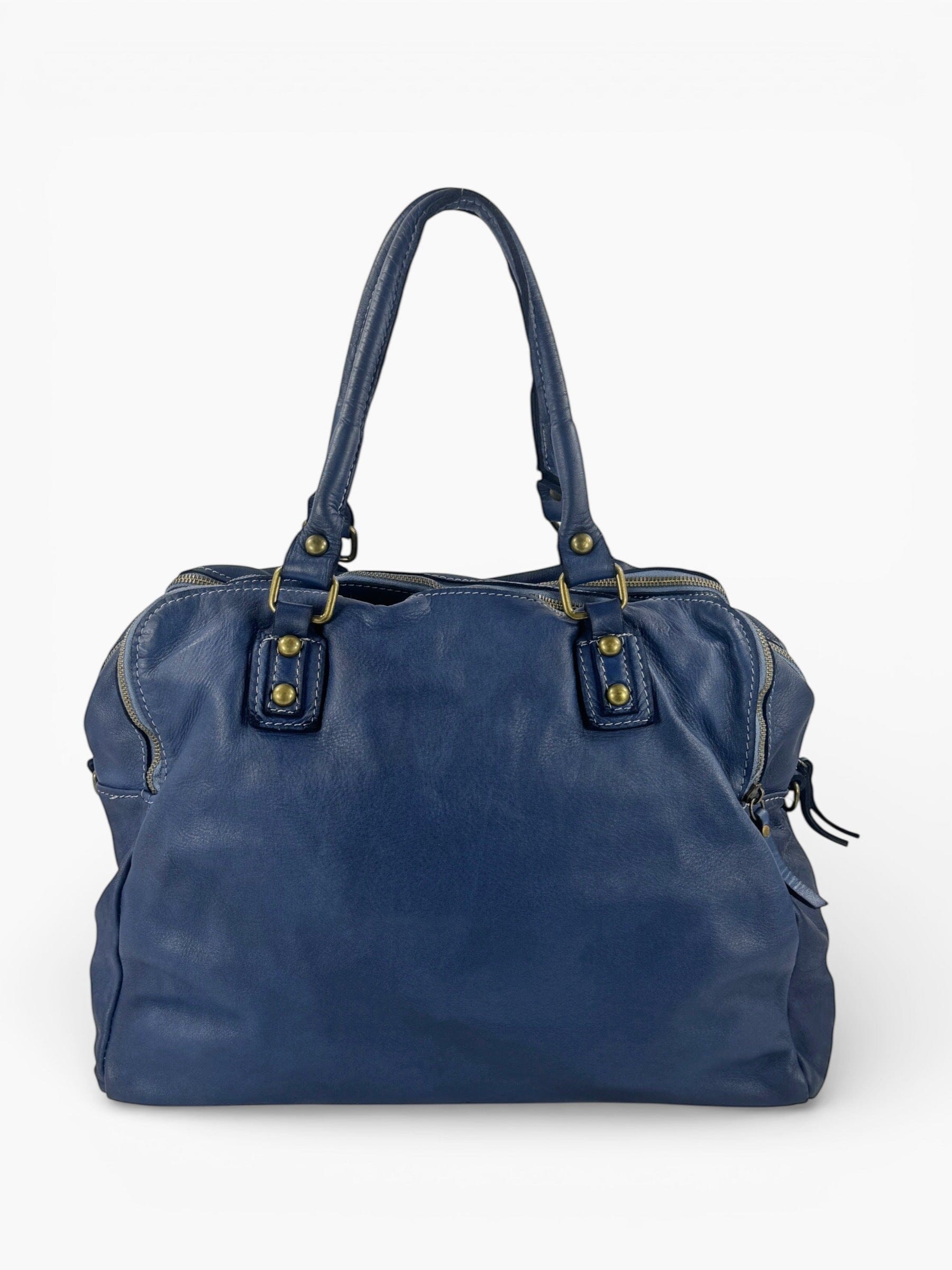 borsa pelle lavata mahzel blu made in italy