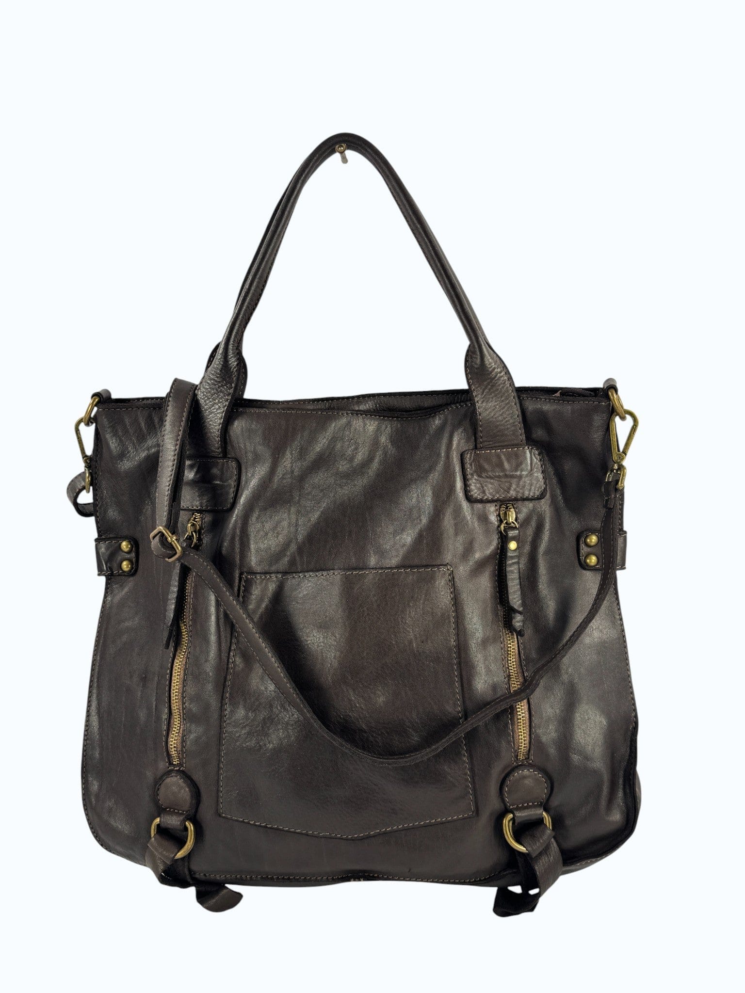 borsa pelle tinta in capo colore moro morbida made in italy