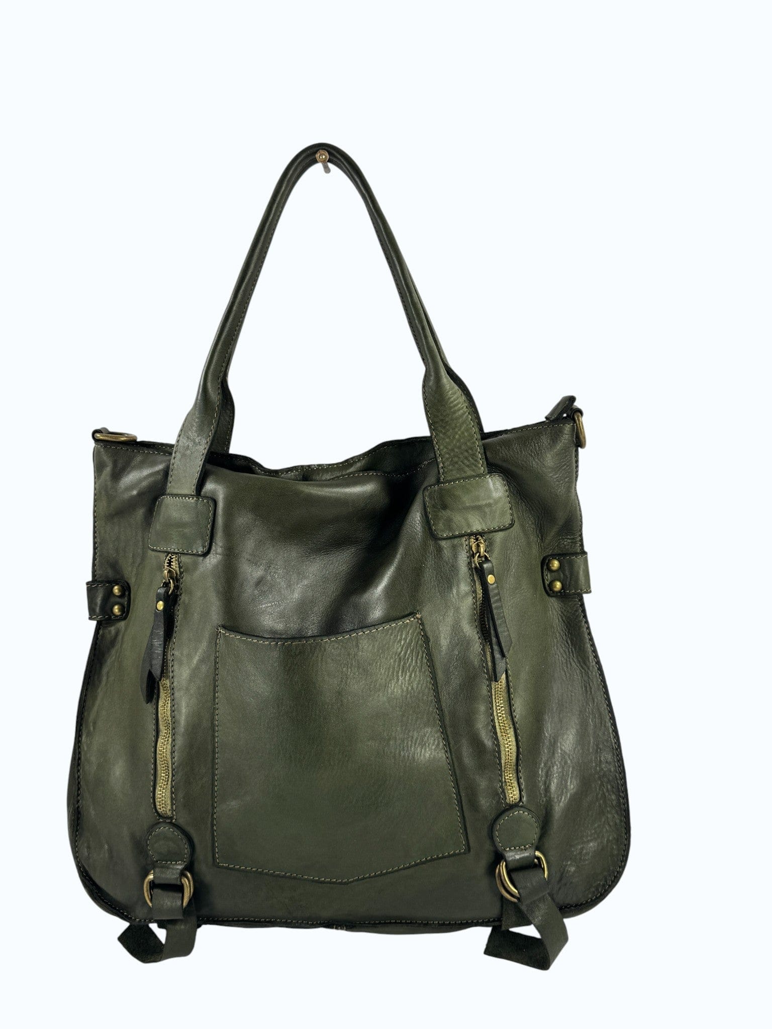 borsa pele morbida tinta in capo colore verde mahzel made in italy