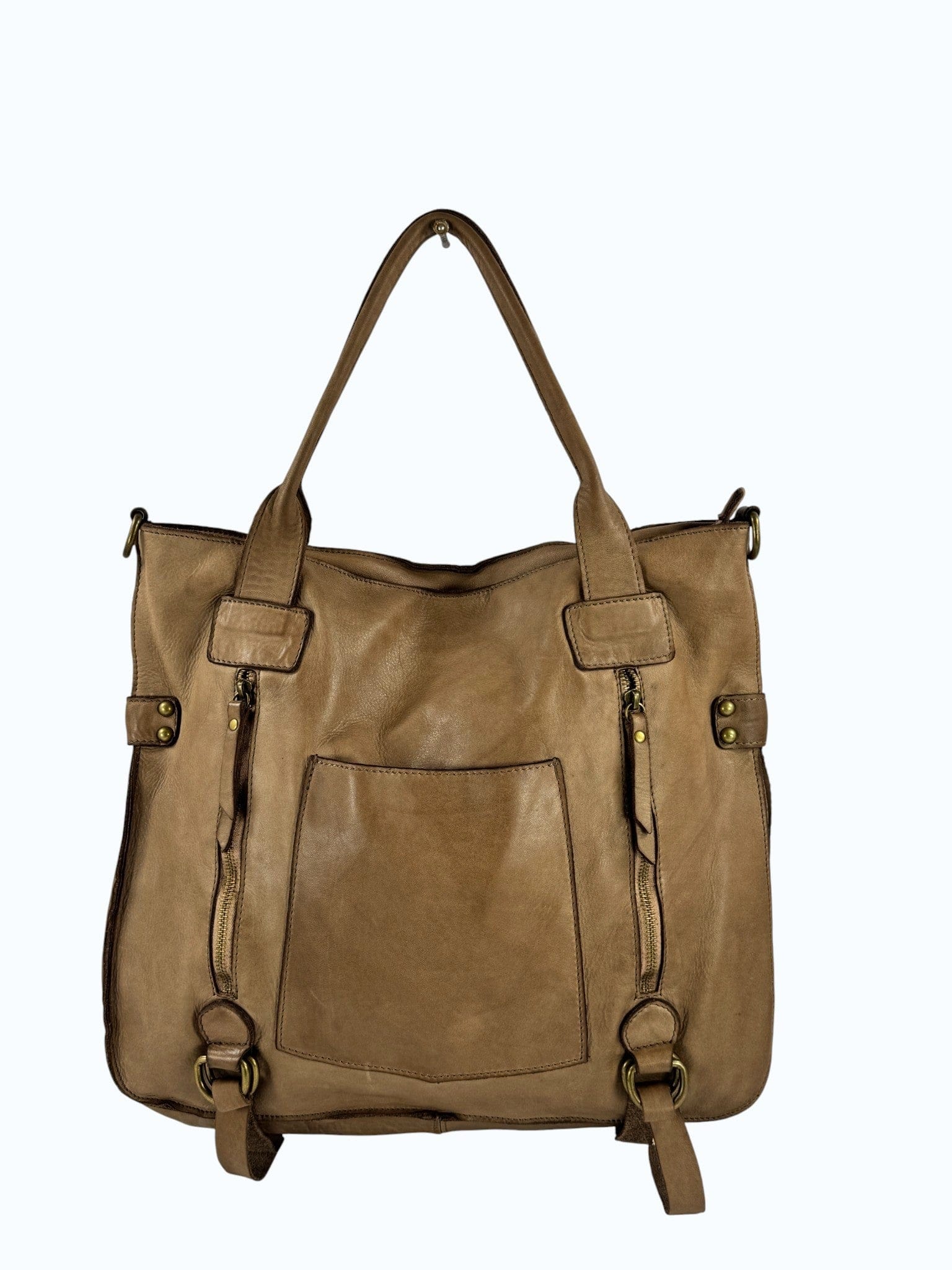 borsa morbida lavorazione artigianale pelle lavata mahzel colore tortora
