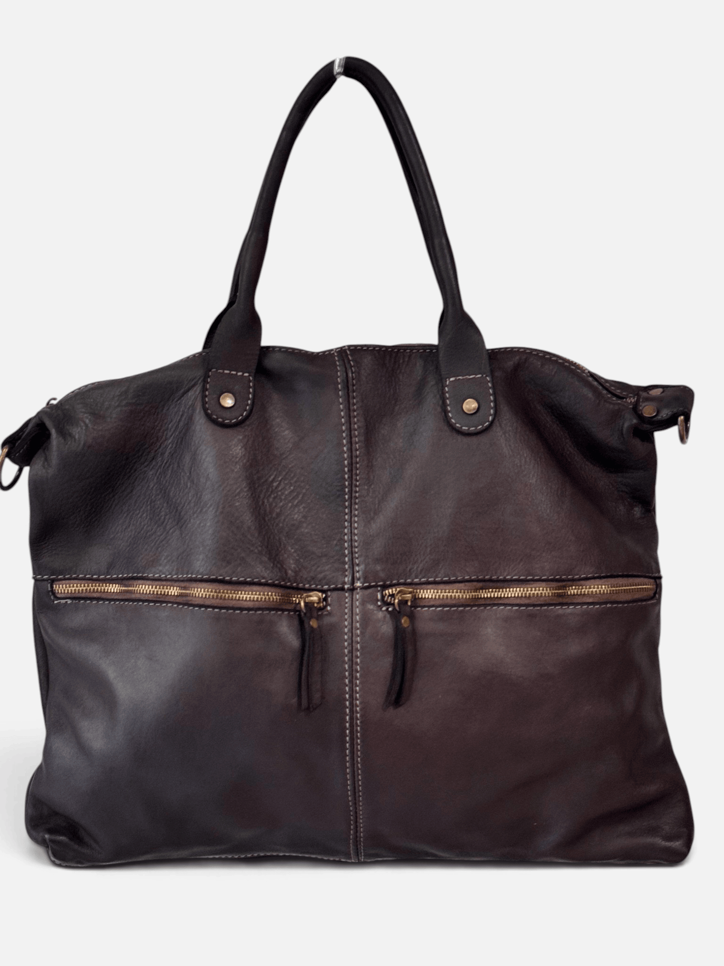 Borsa in vacchetta tinta in capo Amelia con tasche esterne-Mahzel