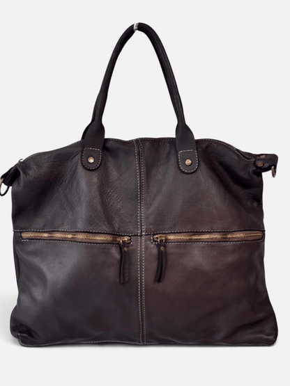 Borsa in vacchetta tinta in capo Amelia con tasche esterne-Mahzel