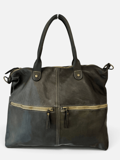 Borsa in vacchetta tinta in capo Amelia con tasche esterne-Mahzel
