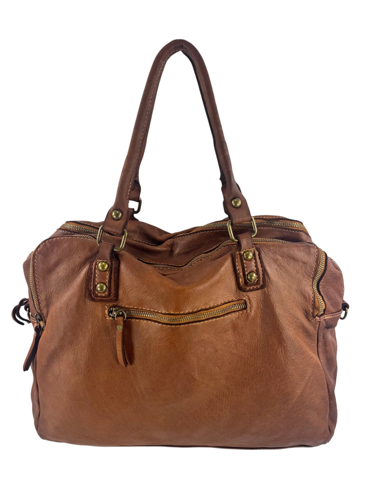 Borsa grande in pelle morbida lavata tre zip City - Mahzelź