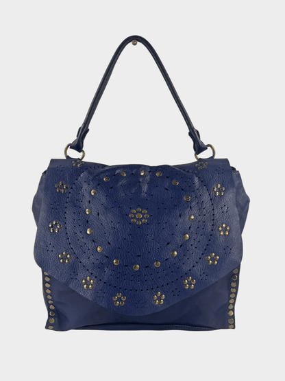 borsa decorata con borchie blu