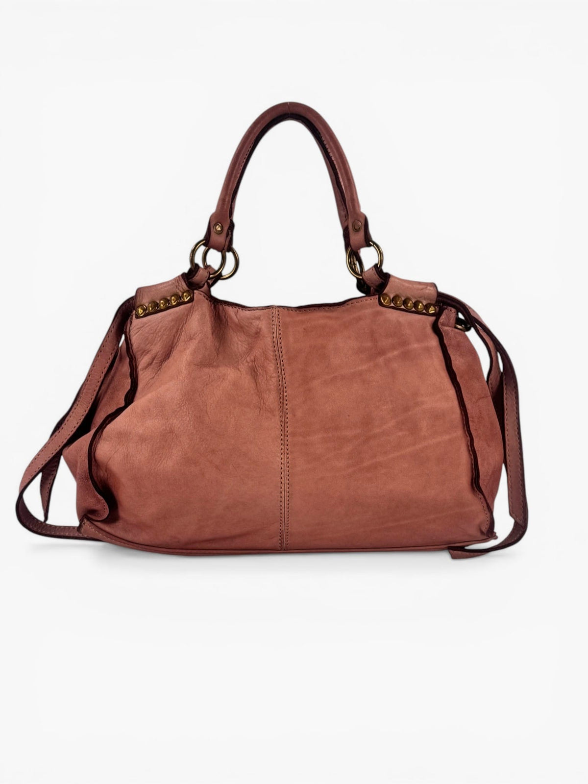 borsa pelle morbida mahzel vista frontale rosa