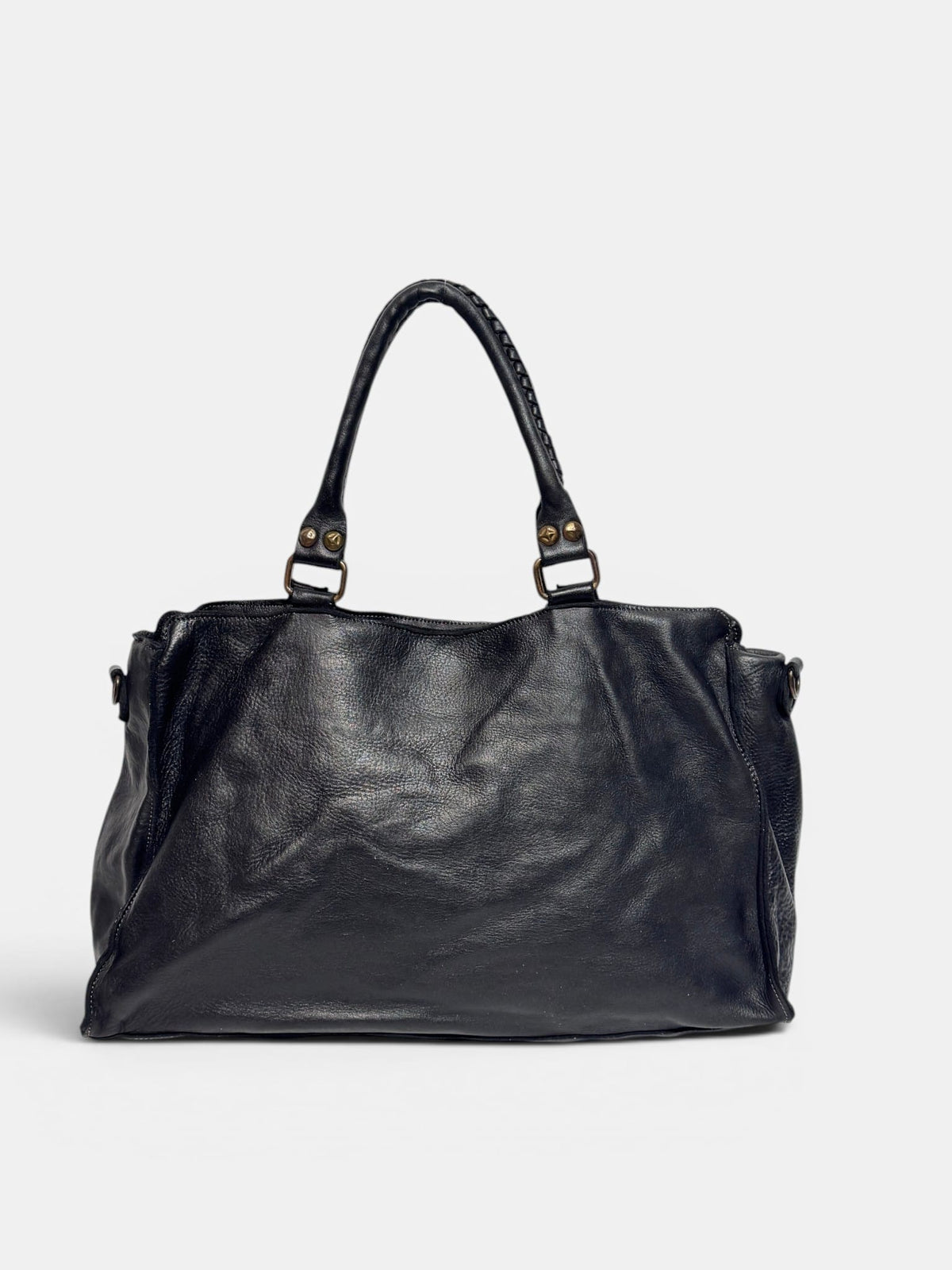 borsa pelle mahzel artigianale made in italy frontale nero