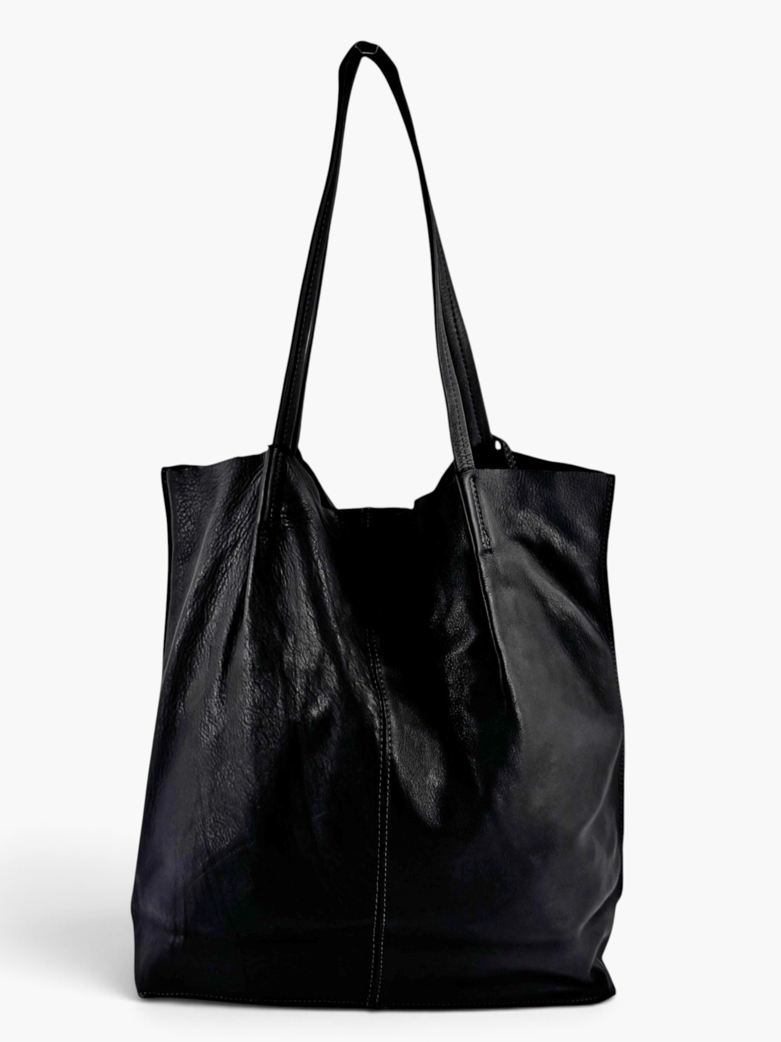 Borsa shopper pelle sfoderata tinta in capo colore nero manico generosi