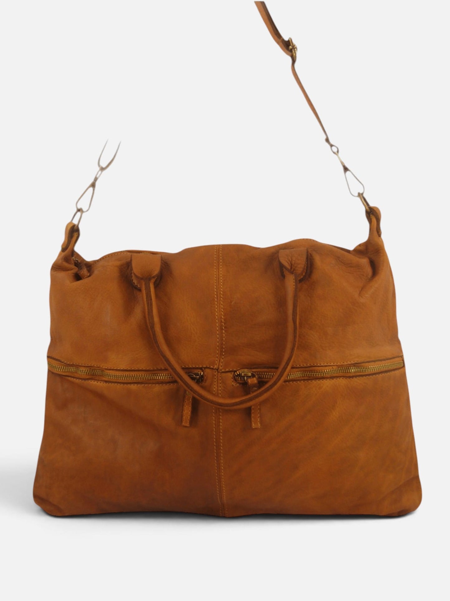 Borsa in vacchetta tinta in capo Amelia con tasche esterne-Mahzel