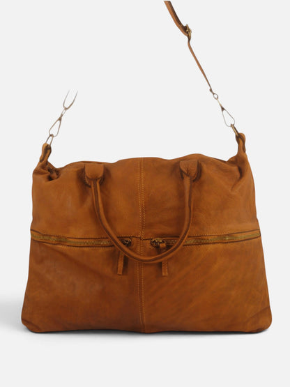 Borsa in vacchetta tinta in capo Amelia con tasche esterne-Mahzel