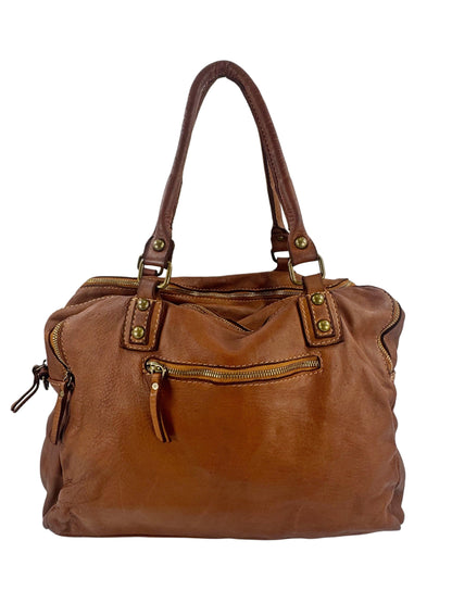 Borsa grande in pelle morbida lavata tre zip City - Mahzelź
