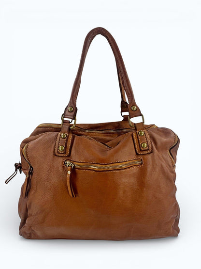 Borsa grande in pelle morbida lavata tre zip City - Mahzel