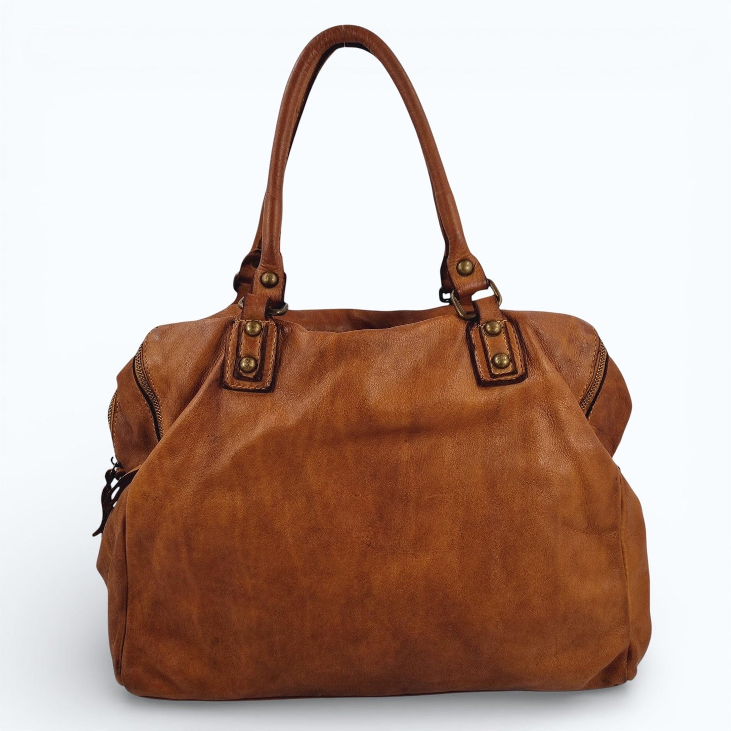 Borsa grande in pelle morbida lavata tre zip City - Mahzel