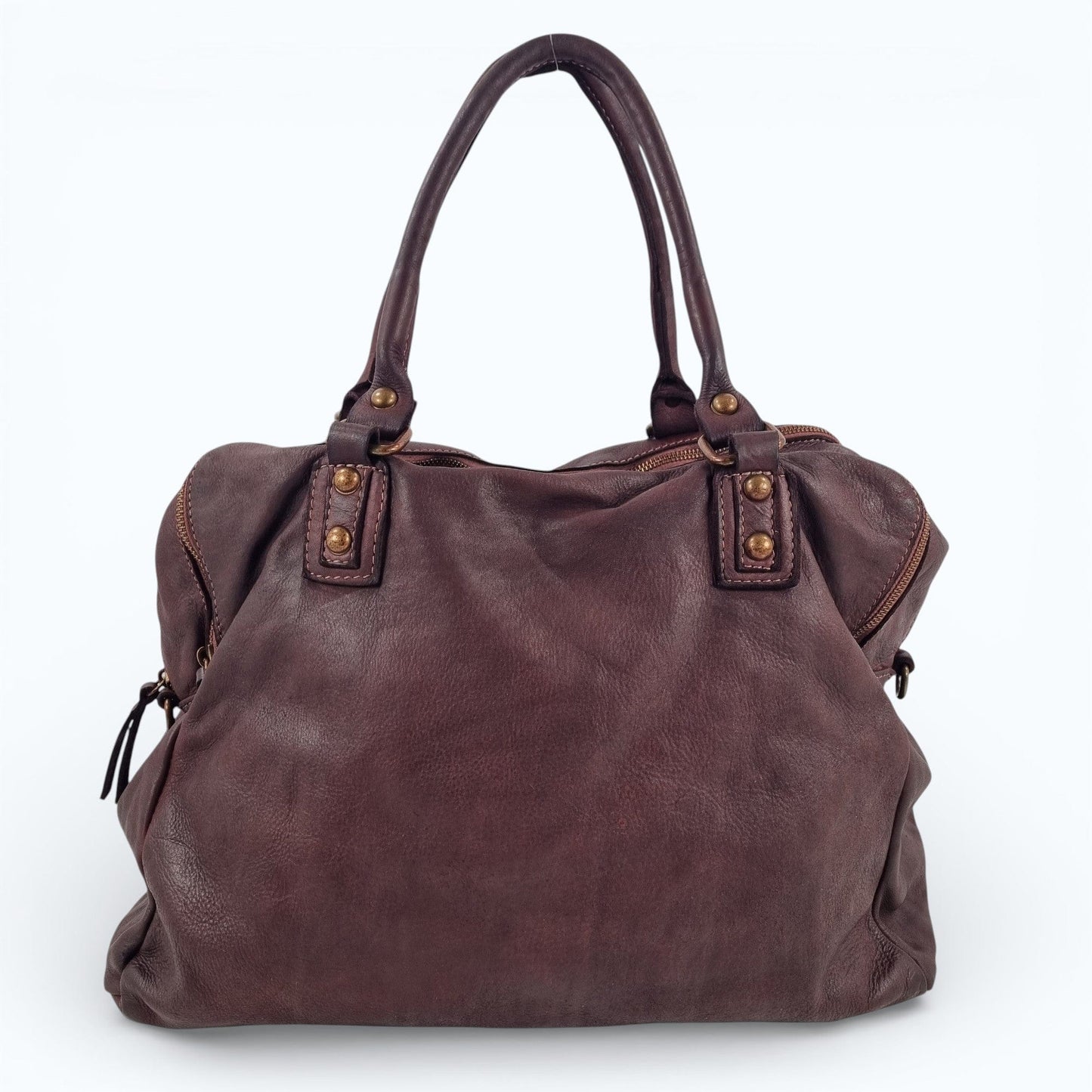 Borsa grande in pelle morbida lavata tre zip City - Mahzel