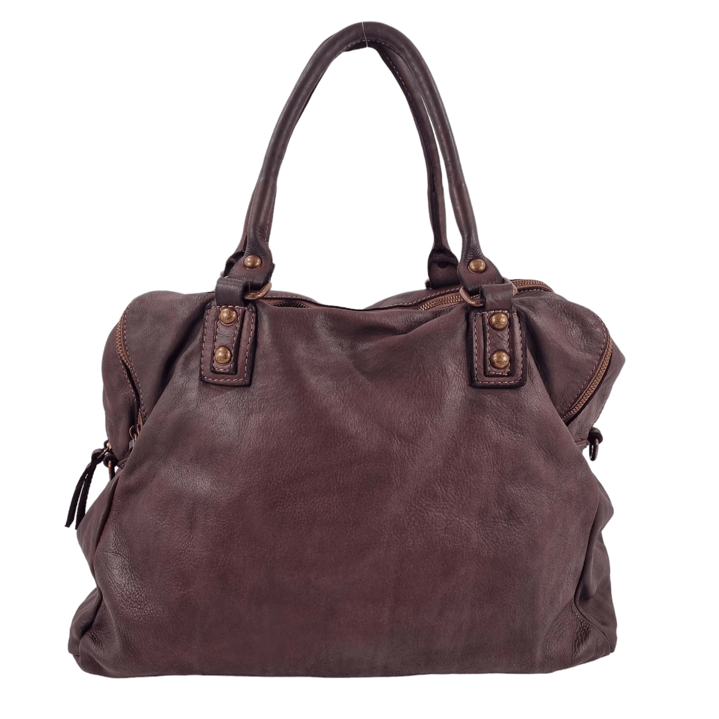 Borsa grande in pelle morbida lavata tre zip City - Mahzelź