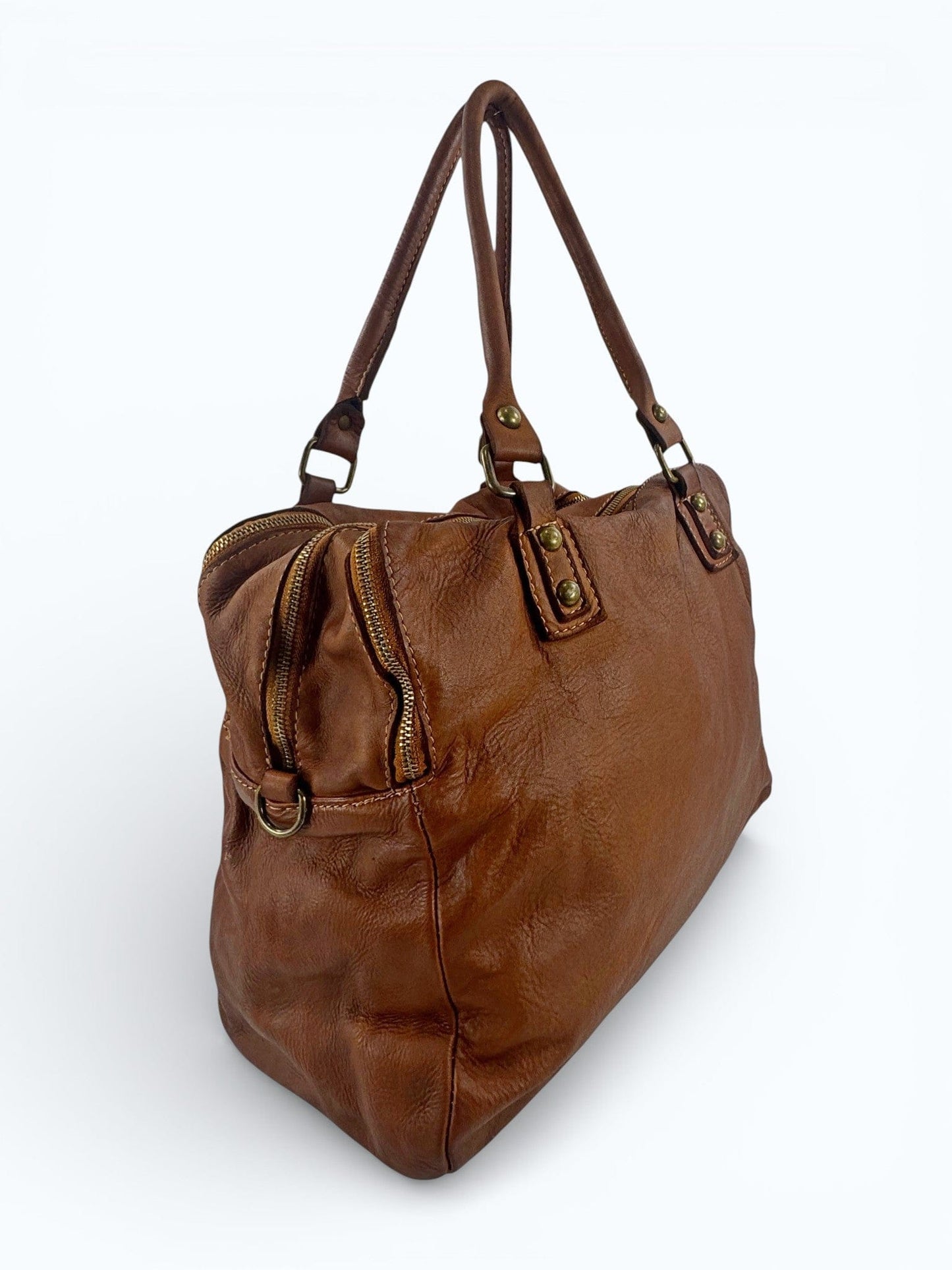 Borsa grande in pelle morbida lavata tre zip City - Mahzel