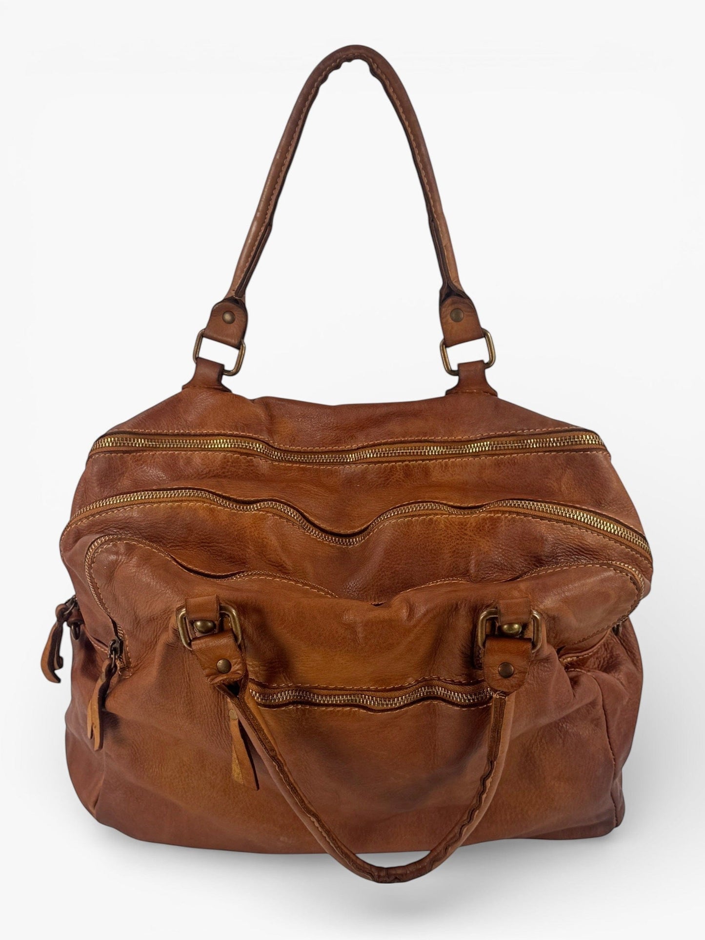 Borsa grande in pelle morbida lavata tre zip City - Mahzel