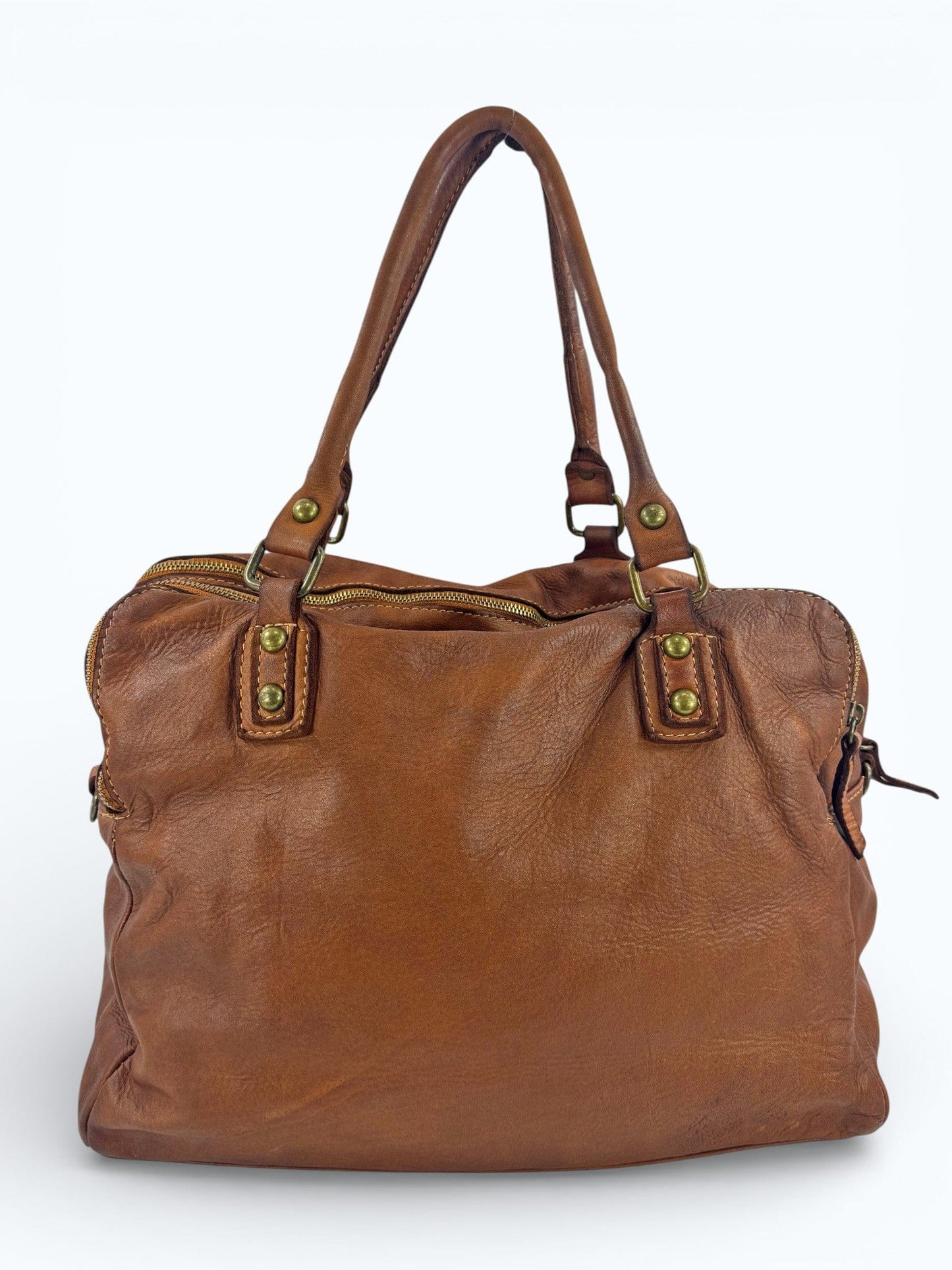 Borsa grande in pelle morbida lavata tre zip City - Mahzel