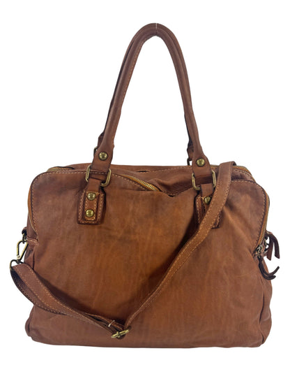 Borsa grande in pelle morbida lavata tre zip City - Mahzelź