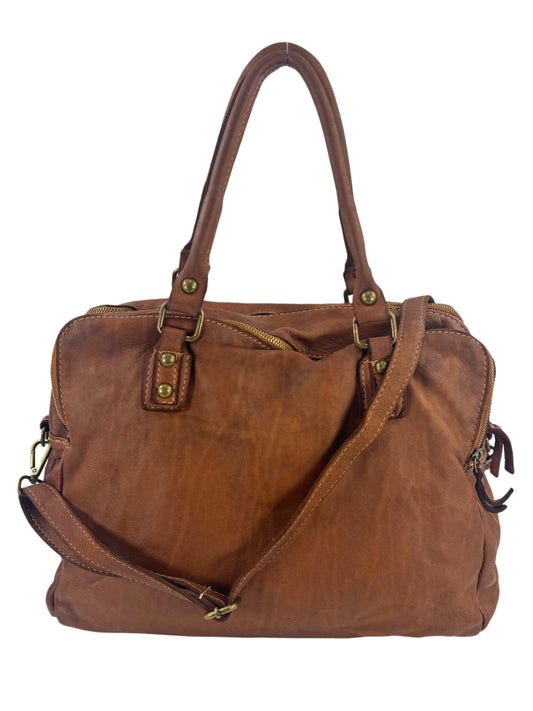Borsa grande in pelle morbida lavata tre zip City - Mahzelź