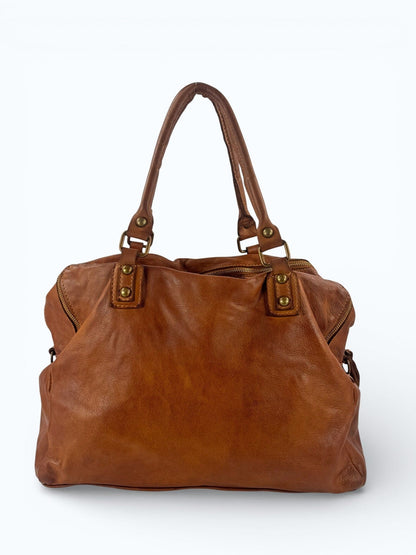 Borsa grande in pelle morbida lavata tre zip City - Mahzel