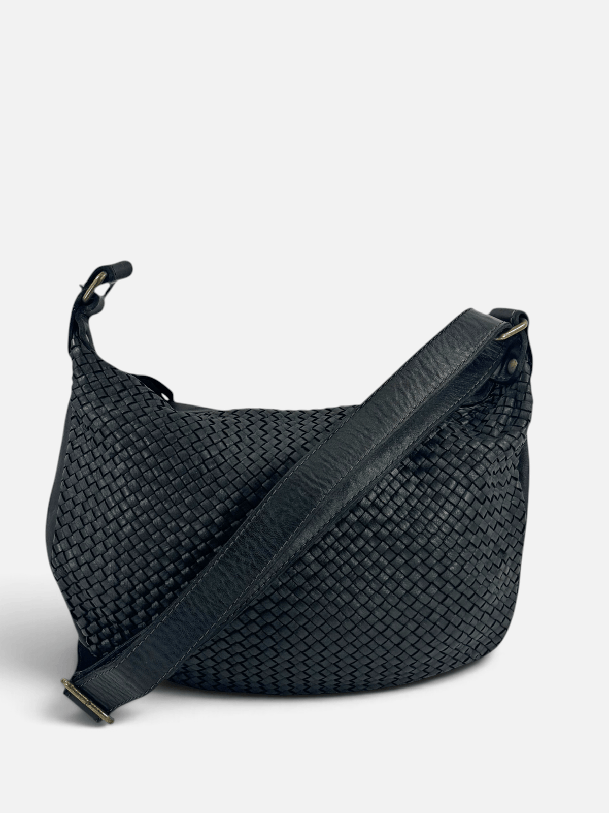 borsa pelle intrecciata nero
