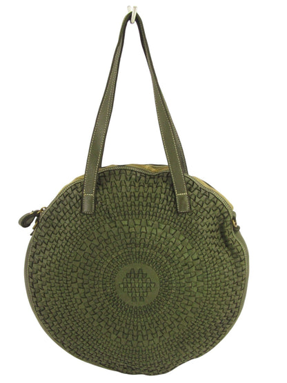 Borsa rotonda in pelle morbida con disegno intrecciato Nausica - Mahzel