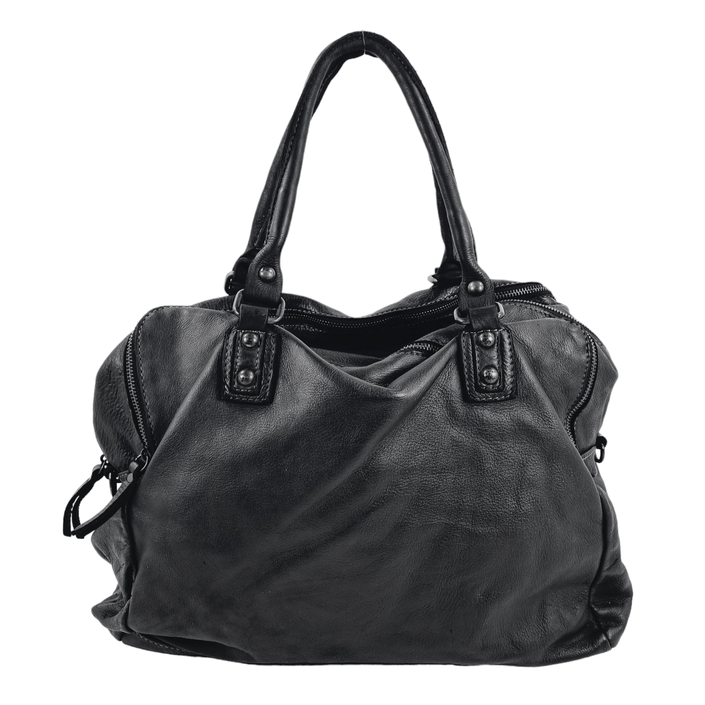 Borsa grande in pelle morbida lavata tre zip City - Mahzelź