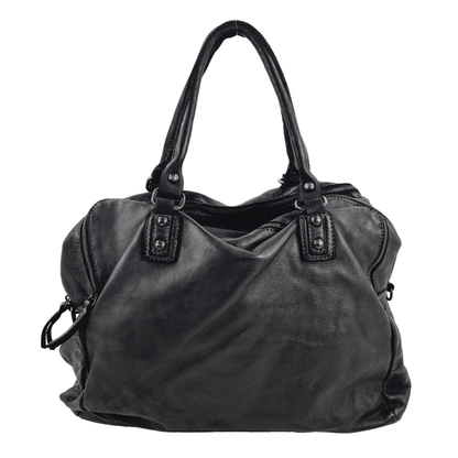 Borsa grande in pelle morbida lavata tre zip City - Mahzelź