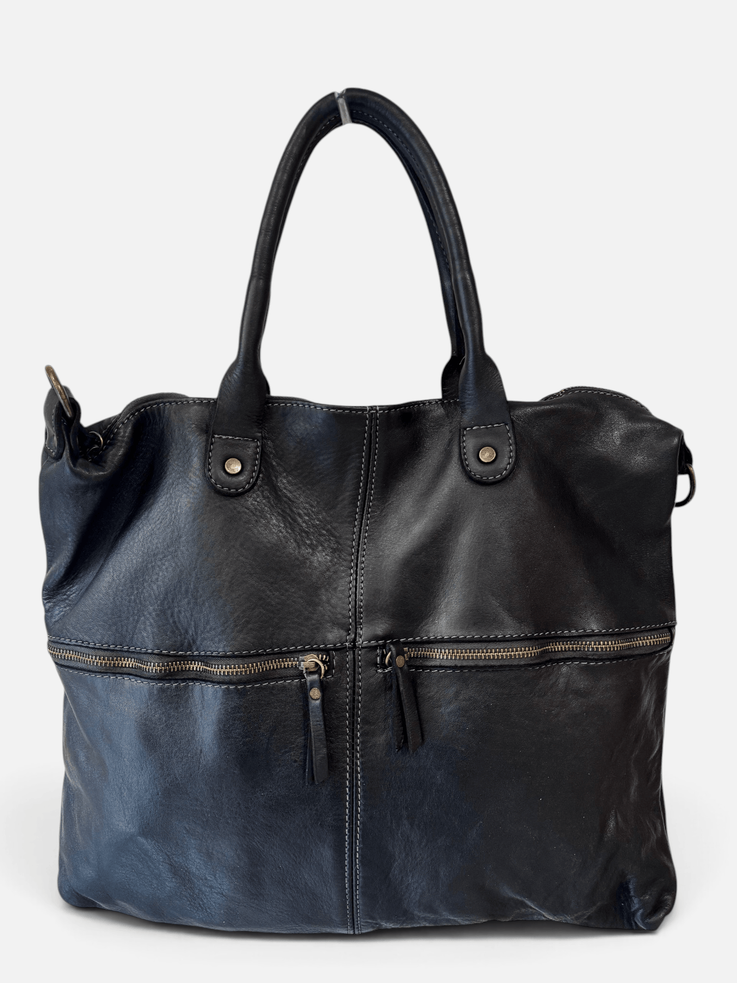 Borsa in vacchetta tinta in capo Amelia con tasche esterne-Mahzel