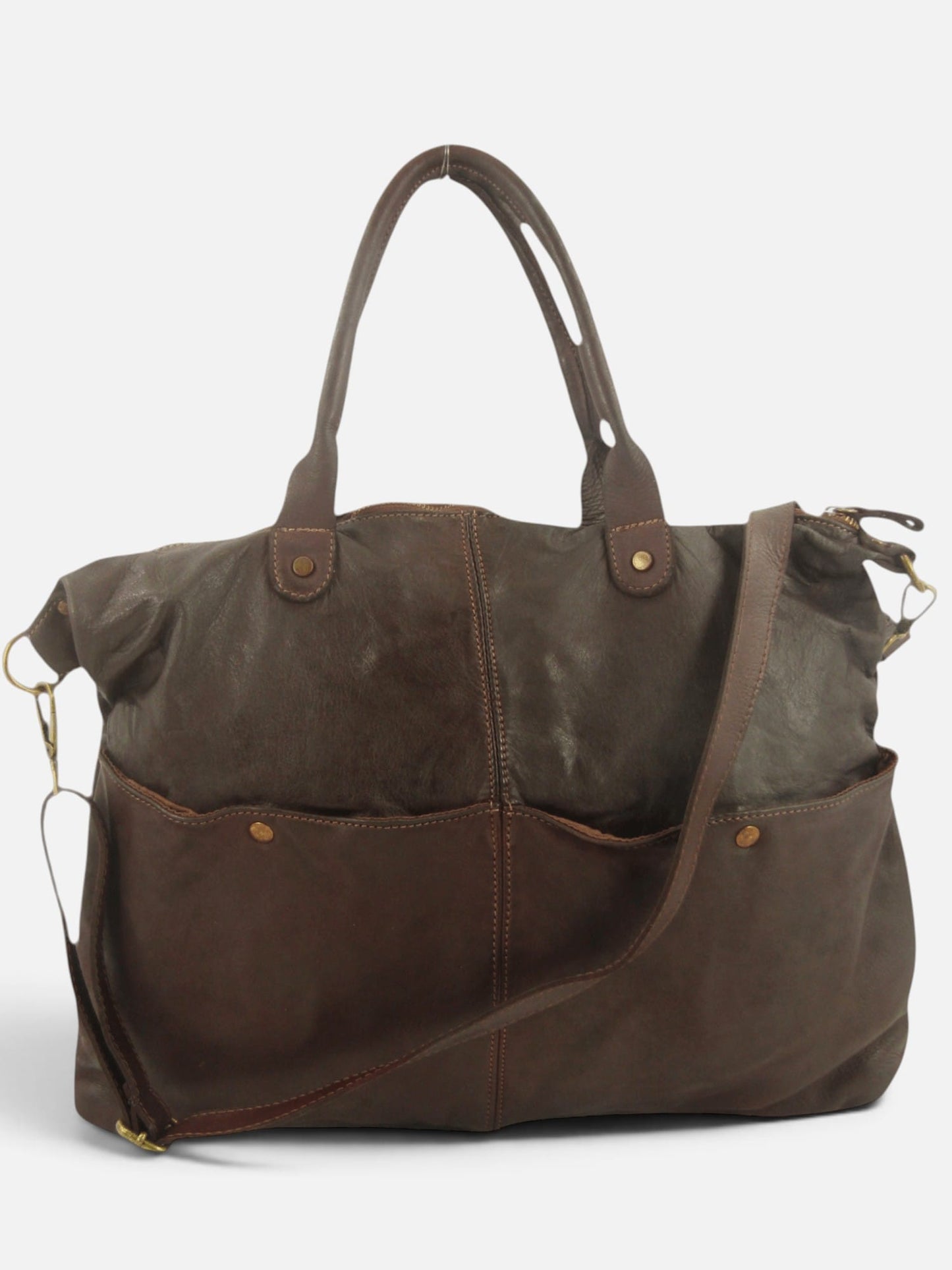 Borsa in vacchetta tinta in capo Amelia con tasche esterne-Mahzel