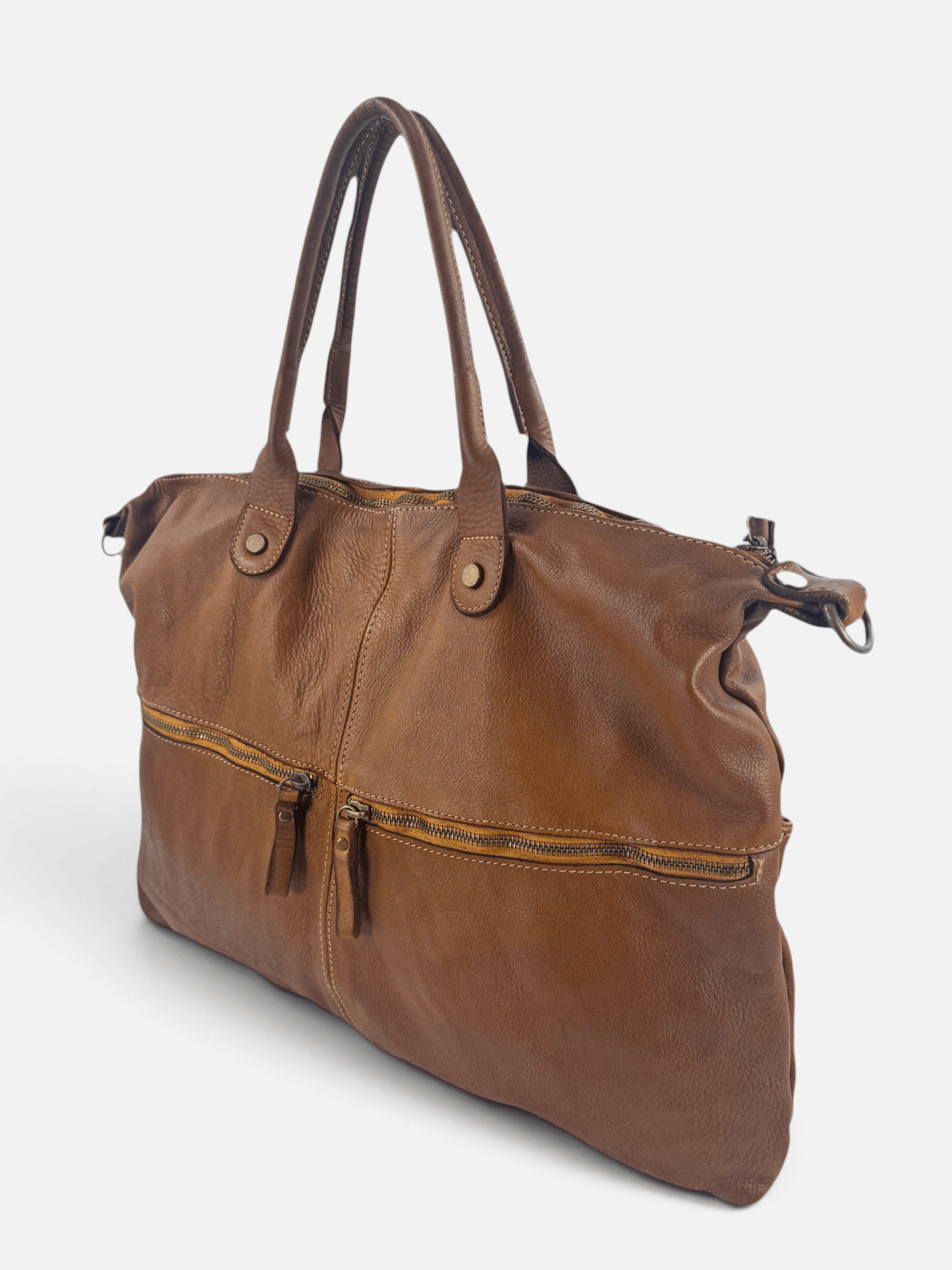 Borsa in vacchetta tinta in capo Amelia con tasche esterne-Mahzel