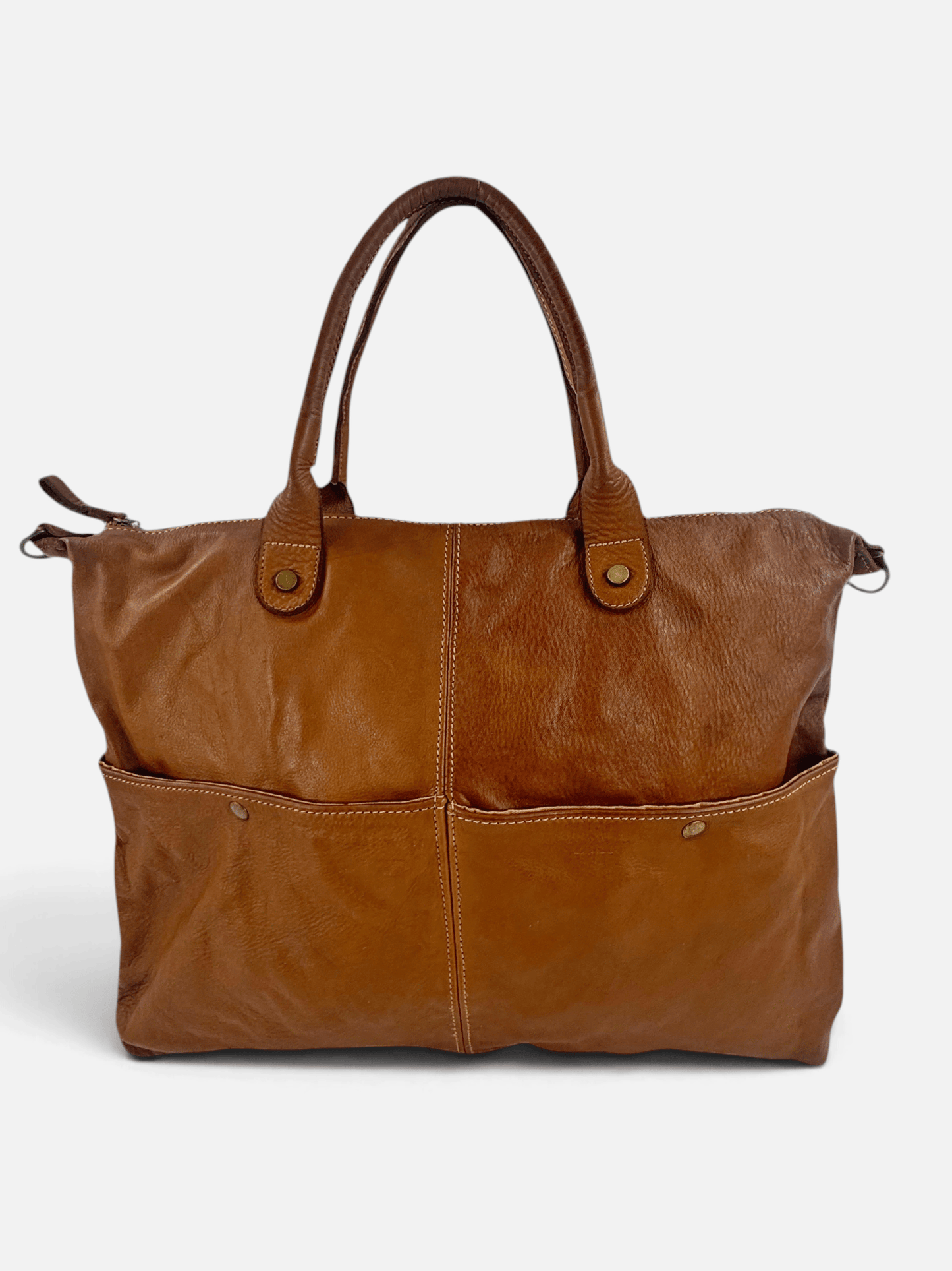 Borsa in vacchetta tinta in capo Amelia con tasche esterne-Mahzel