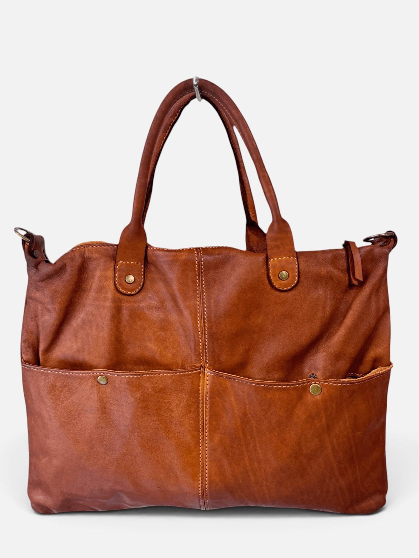 Borsa in vacchetta tinta in capo Amelia con tasche esterne-Mahzel