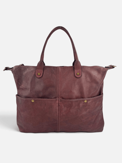 Borsa in vacchetta tinta in capo Amelia con tasche esterne-Mahzel