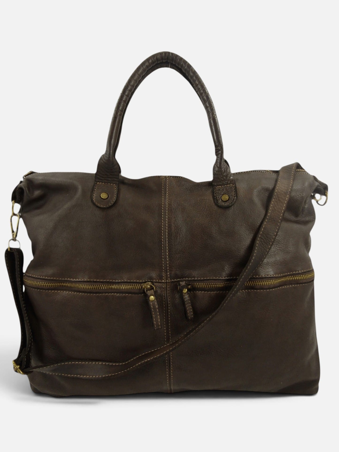 Borsa in vacchetta tinta in capo Amelia con tasche esterne-Mahzel