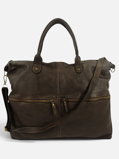 Borsa in vacchetta tinta in capo Amelia con tasche esterne-Mahzel