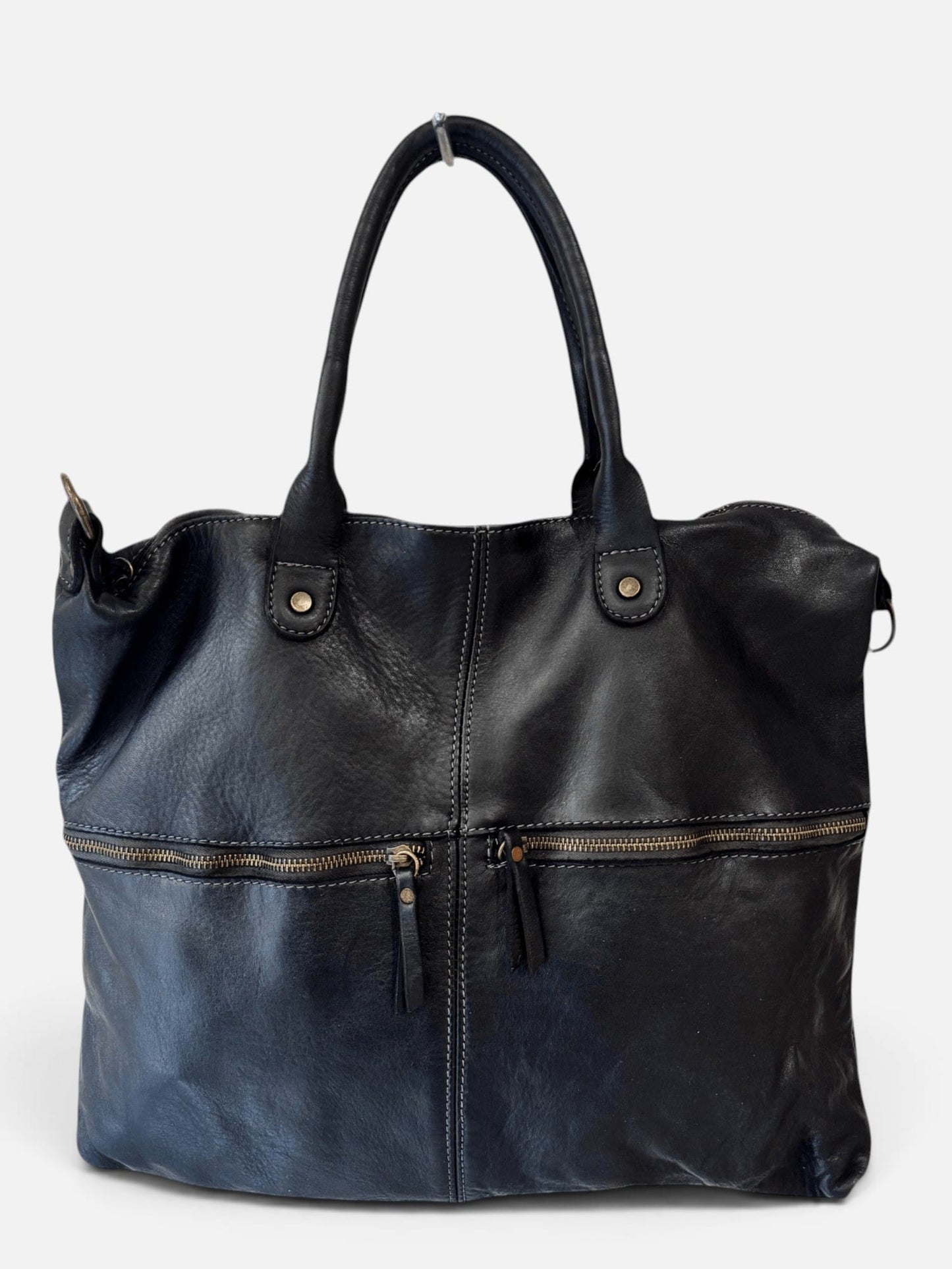 Borsa in vacchetta tinta in capo Amelia con tasche esterne-Mahzel