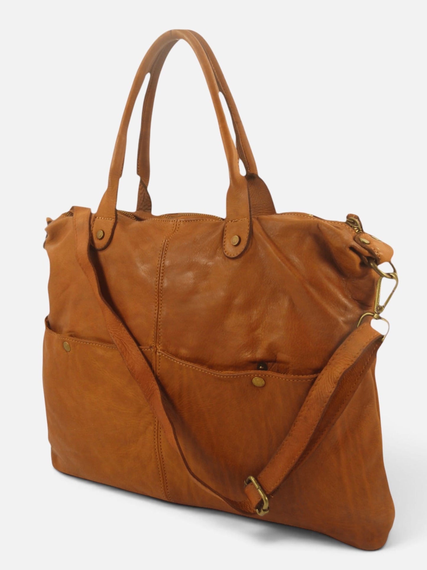Borsa in vacchetta tinta in capo Amelia con tasche esterne-Mahzel