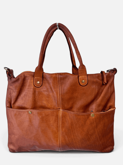 Borsa in vacchetta tinta in capo Amelia con tasche esterne-Mahzel