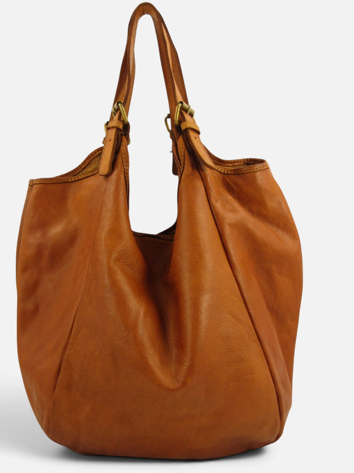 borsa sacca giovanna colore marrone cuoio lavata
