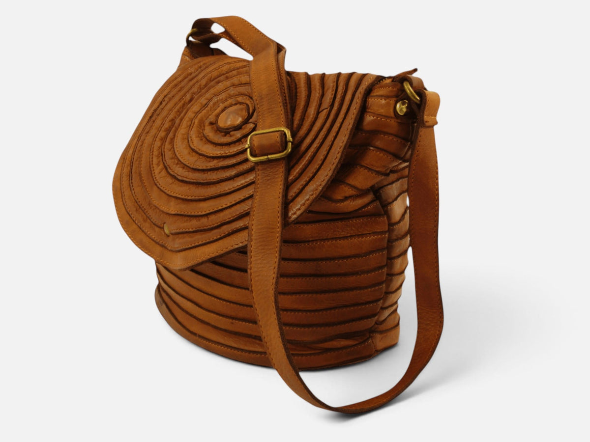 Borsa a spalla e tracolla stringata fatta a mano in pelle morbida - Mahzel
