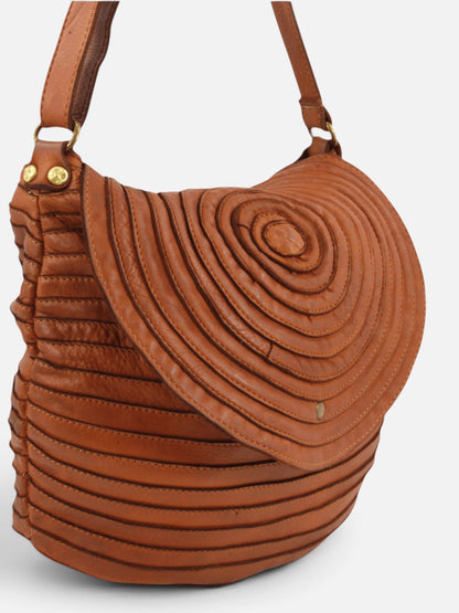 Borsa a spalla e tracolla stringata fatta a mano in pelle morbida - Mahzel
