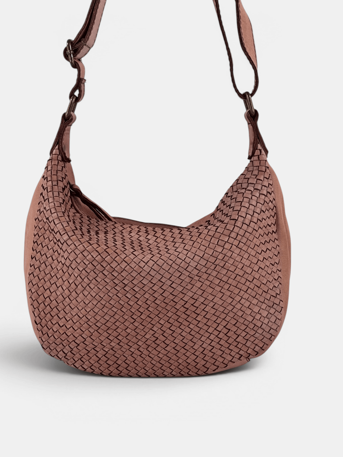 borsa pelle intrecciata rosa made in italy