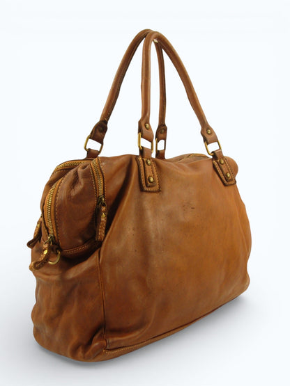 Borsa grande in pelle morbida lavata tre zip City - Mahzel